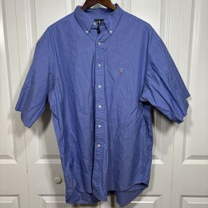 Ralph Lauren Short Sleeve Shirt Men 17.5-36 Blue Oxford Polo Flesh Pony Classic